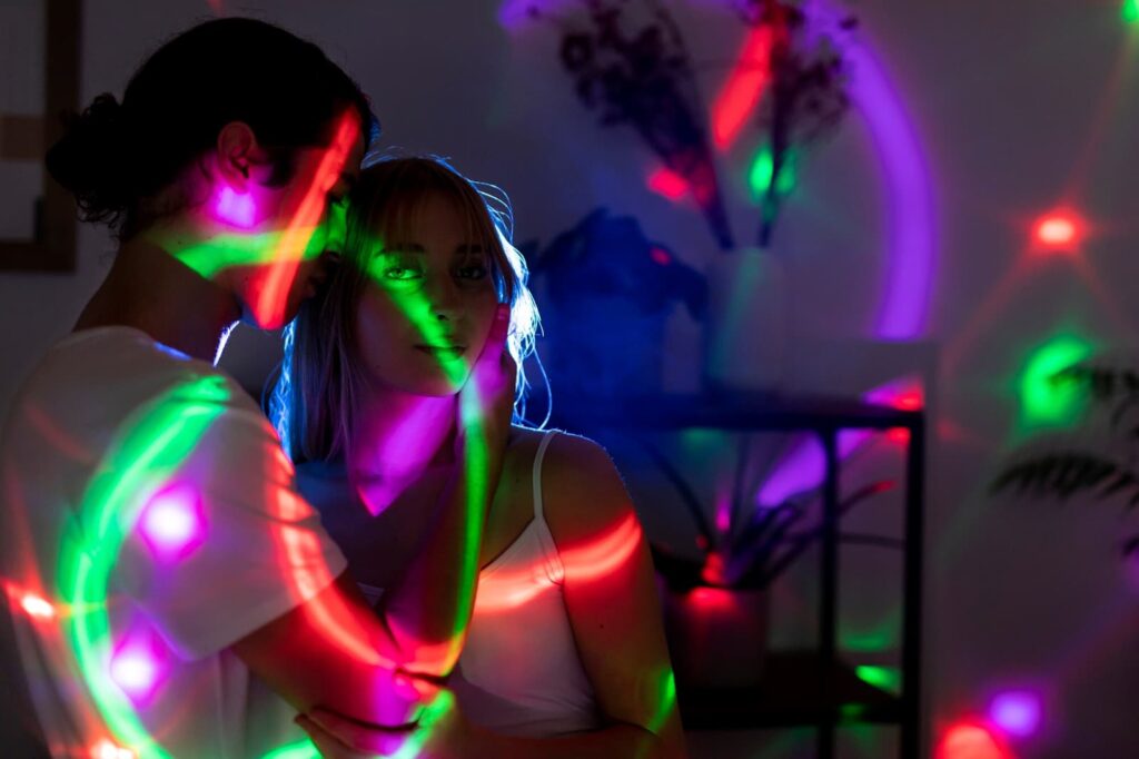 Couple at a neon party